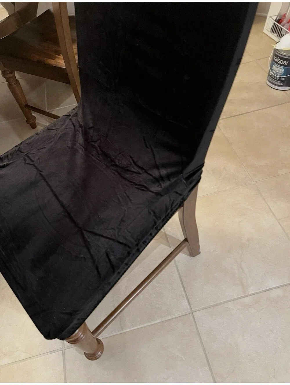 2  Pcs Dining Seat Covers Velvet Fabric Stretch Solid Black Slipcover